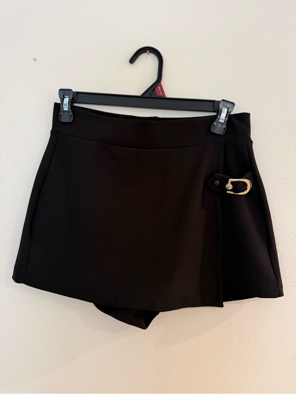 Black Asymmetric Wrap Skort Buckle Detail Side Zip S 4/6